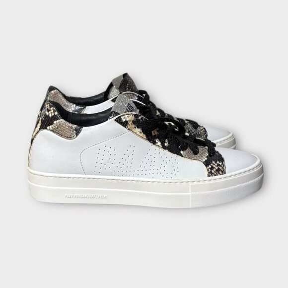 P448 Thea Platform Sneaker 41 US 10.5 White Leather Snakeskin Trim EUC Women - Picture 4 of 9